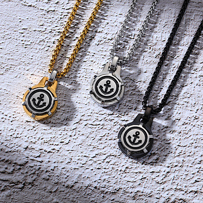 304 Stainless Steel Anchor Pendant Necklaces for Unisex, Black