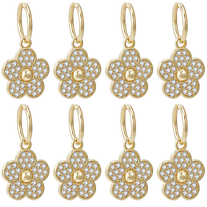 8 шт. Латунные брелоки из прозрачного кубического циркония с микропаве, с целью перехода в кольце, долговечный, цветок