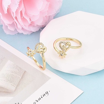 Манжеты из латуни с микро паве кубический цирконий для женщин, сердце и солнце