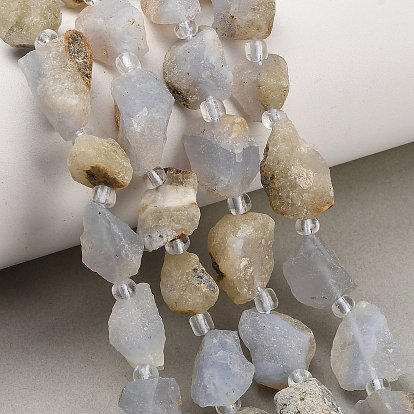 Raw Rough Natural Blue Lace Agate Beads Strands, Nuggets, with Seed Beads