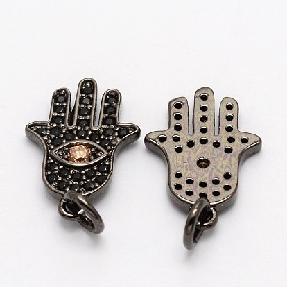 Ладонь с сглаза латунных микро проложить Цирконом подвески, без кадмия, без никеля и без свинца, 16x11x2 мм, отверстие : 3 мм