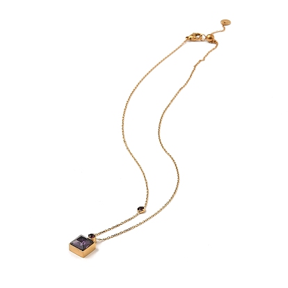 Glass Square Pendant Necklace, Real 18K Gold Plated 304 Stainless Steel Necklace
