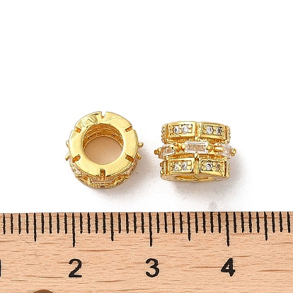 Rack Plating Brass Euorpean Beads, Large Hole Beads, with Cubic Zirconia, Long-Lasting Plated, Lead Free & Cadmium Free, Column