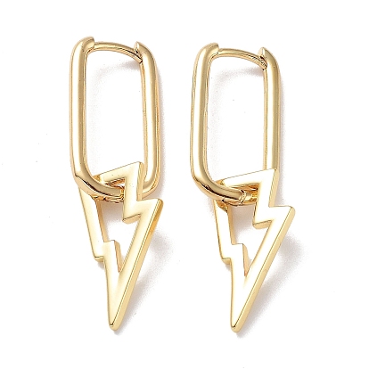 Brass Dangle Hoop Earrings, Lightning Bolt