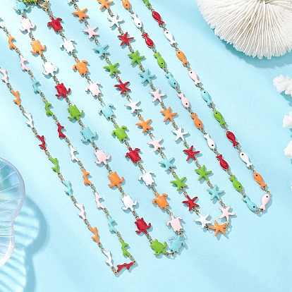 Океан 304 ожерелья из нержавеющей стали с разноцветной эмалью в виде морской звезды, рыбы, черепахи, для женщин, золотые