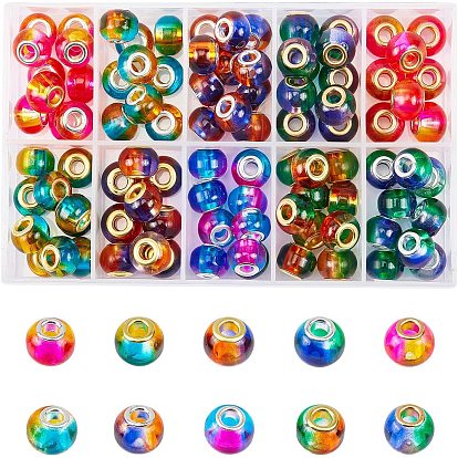 Two Tone Transparent Glass European Beads, Large Hole Rondelle Beads
