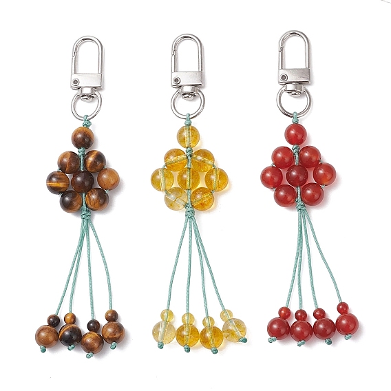 3 шт. подвесные украшения из натурального сердолика, кварца и тигрового глаза, с поворотными застежками сплава, цветок