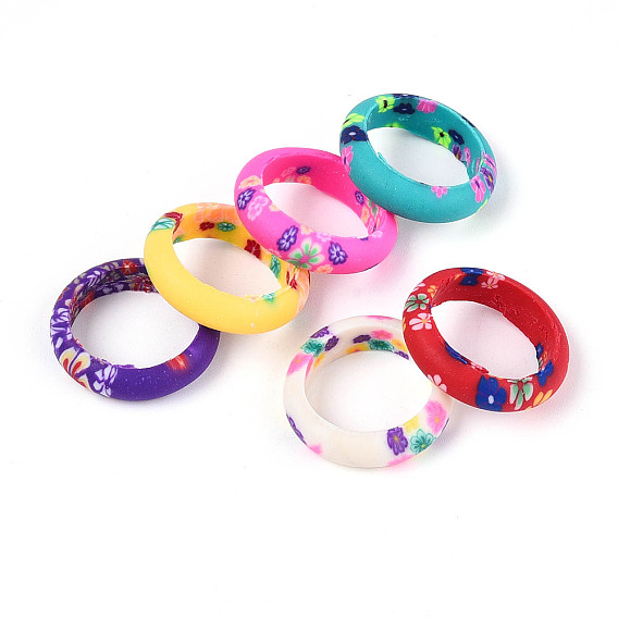 Ручной полимерной глины палец кольца, с цветочным узором