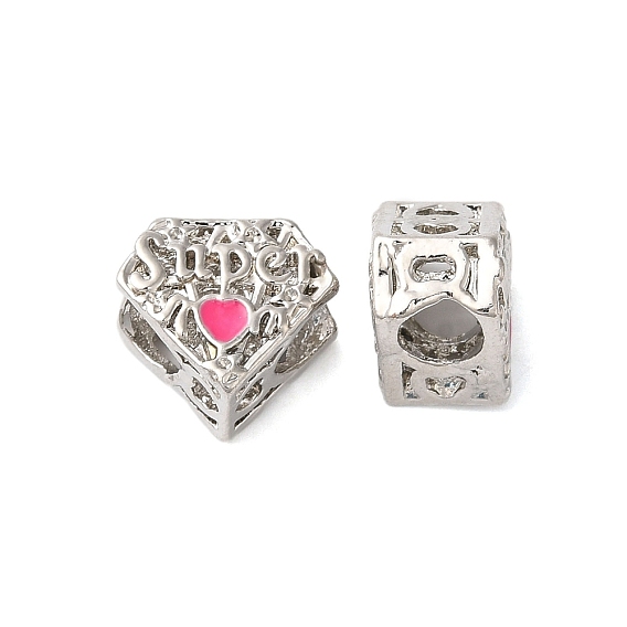 Стойка ко Дню матери, покрытие из сплава, эмаль, европейские бусины, без кадмия, без никеля и без свинца, бусины с большим отверстием, сердце со словом супер мама