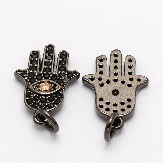 Ладонь с сглаза латунных микро проложить Цирконом подвески, без кадмия, без никеля и без свинца, 16x11x2 мм, отверстие : 3 мм