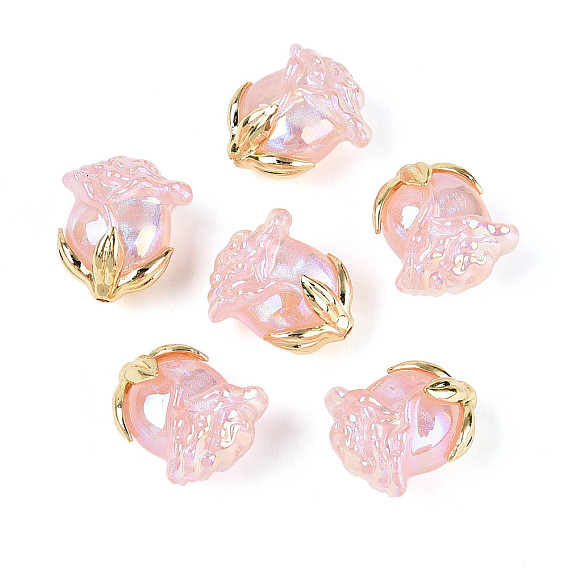 Непрозрачные акриловые бусины с УФ-покрытием, радужный, роза, с фурнитурой из золотого сплава и блестящей пудрой