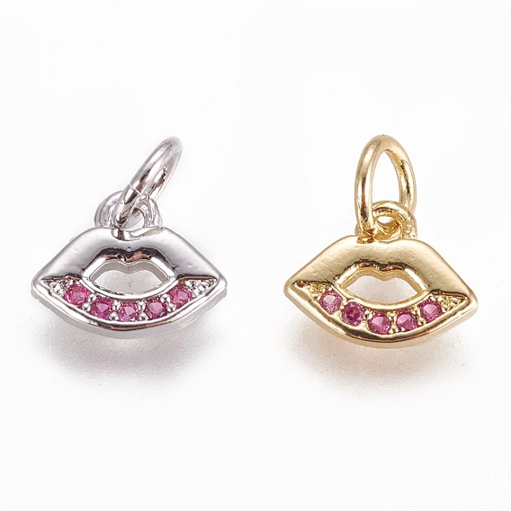 Brass Charms, with Cubic Zirconia, Lip