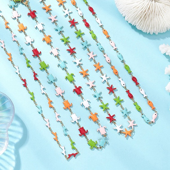 Океан 304 ожерелья из нержавеющей стали с разноцветной эмалью в виде морской звезды, рыбы, черепахи, для женщин, золотые
