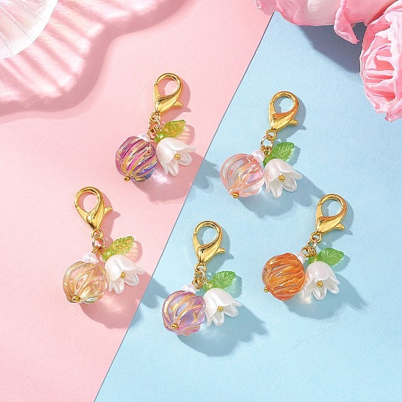 Подвесные украшения из стекла и акриловых листьев и краски для выпечки золотистого металла, Застежки-когти из цинкового сплава, подвески для украшений сумок