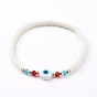 Polymer Clay Heishi Beaded Stretch Bracelets, with Evil Eye Lampwork Beads, Brass Beads and Glass Round Beads, Golden