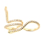 Brass Micro Pave Cubic Zirconia Cuff Rings, Long-Lasting Plated, Snake