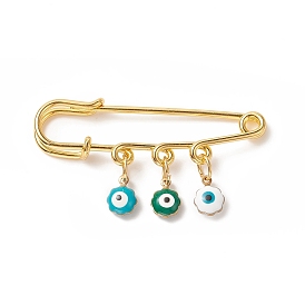 Rack Plating Brass Enamel Evil Eye Charms Safety Pin Brooch, Golden Iron Lapel Pin for Sweater Shawl Clips Waist Pants Extender