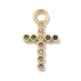 Rack Plating Brass Micro Pave Cubic Zirconia Pendants, Long-Lasting Plated, Lead Free & Cadmium Free, Cross Charms