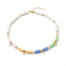 Collares de cuentas de arcilla polimérica, con perlas y cuentas de latón, la palabra amor