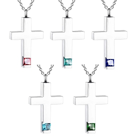 Cross Urn Ashes Pendant Necklace, Stainless Steel Memorial Jewelry for Men Women