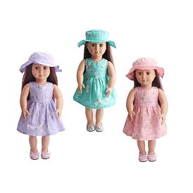 Flower Pattern Cloth Doll Dress, American Doll Clothes Outfits with Cap, for 18 inch Girl Doll Accessories