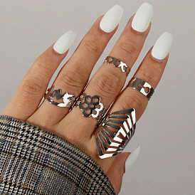 European and American Simple Fashion Letter Ring Set - Geometric Metal Hand Jewelry.