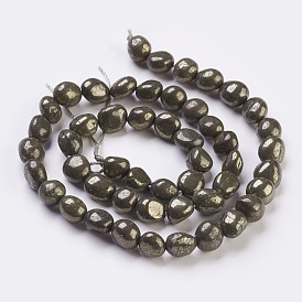 Natural Pyrite Beads Strands, Tumbled Stone, Nuggets