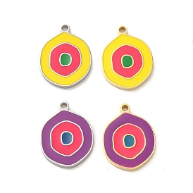 304 Stainless Steel Pendants,  with Enamel, Flat Round Charm