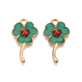 Стойки обшивки сплава эмали подвески, без кадмия, без никеля и без свинца, золотой свет, клевер с божьей коровкой