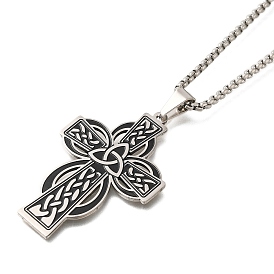 Viking 304 Stainless Steel Black Enamel Box Chain Trinity Knot Cross Pendant Necklaces for Men