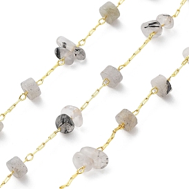 Éclats de pierres naturelles mélangées et chaînes de perles à disque, avec les accessoires en laiton, soudé, avec bobine