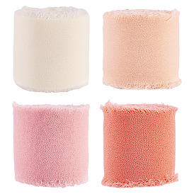 4 рулоны 4 цветная полиэстеровая лента с потертостями, необработанный край проволочная лента, аксессуары для одежды, для упаковки подарков