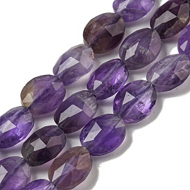 Natural Amethyst Beads Strands, Faceted, Flat Oval