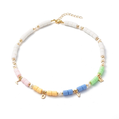 Collares de cuentas de arcilla polimérica, con perlas y cuentas de latón, la palabra amor