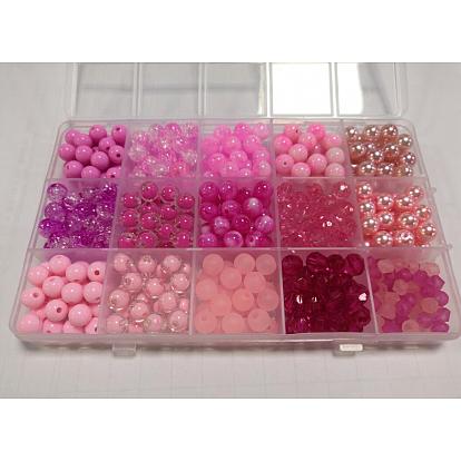 16 perles acryliques transparentes, opaques et givrées de style, ronde