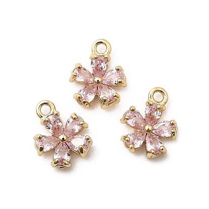 Латунные микро проложить кубического циркония прелести, цветок, долговечный, стойки покрытие, без свинца и без кадмия, реальный 18 k позолоченный