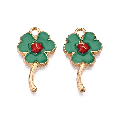 Стойки обшивки сплава эмали подвески, без кадмия, без никеля и без свинца, золотой свет, клевер с божьей коровкой