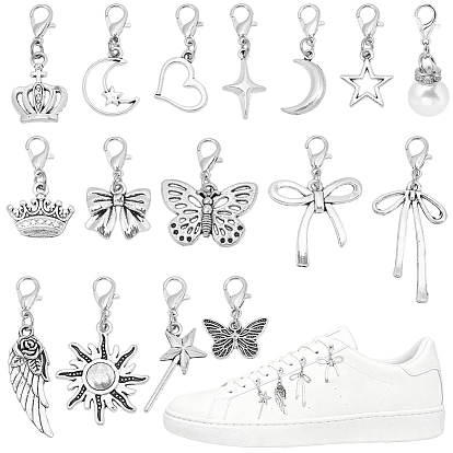 32шт. 16 стили: подвески из сплава и АБС-пластика с имитацией жемчуга, Сплав с застежками когтя омара