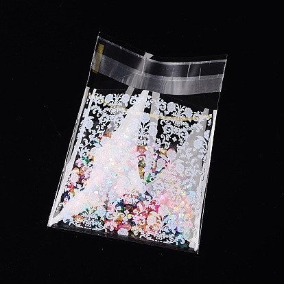 Rectangle OPP Cellophane Bags, with Floral Pattern, 9.9x6.9cm, Bilateral Thickness: 0.07mm, about 95~100pcs/bag