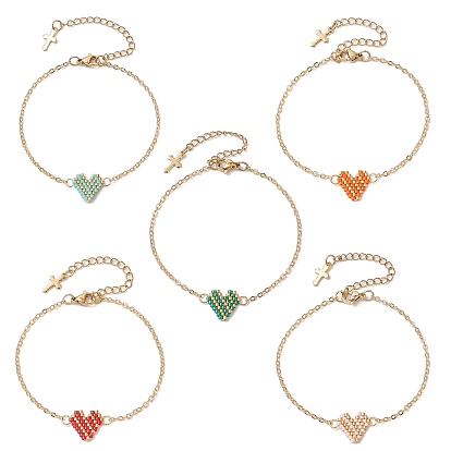 Стеклянные бусины браслеты в форме сердца, браслеты-цепочки из латуни для женщин, золотые