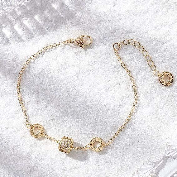 Браслеты из латунных бусин кубического циркония, цепочки-кабели для женщин, Колонка и плоские круглые