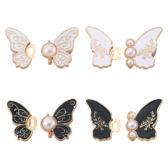 8шт. 4 стили: регулируемые пуговицы для джинсов в форме бабочки, из сплава с эмалью, подтяжка талии, швейные застежки для аксессуаров к одежде, с имитацией жемчуга