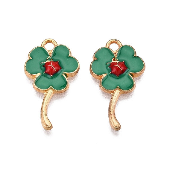 Стойки обшивки сплава эмали подвески, без кадмия, без никеля и без свинца, золотой свет, клевер с божьей коровкой