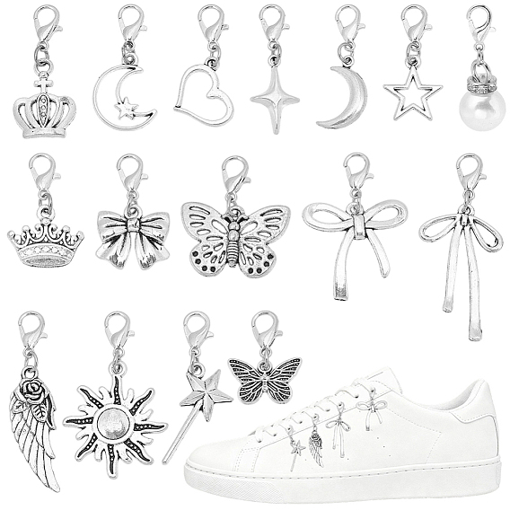 32шт. 16 стили: подвески из сплава и АБС-пластика с имитацией жемчуга, Сплав с застежками когтя омара