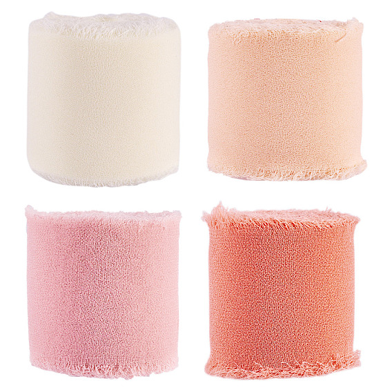 4 рулоны 4 цветная полиэстеровая лента с потертостями, необработанный край проволочная лента, аксессуары для одежды, для упаковки подарков