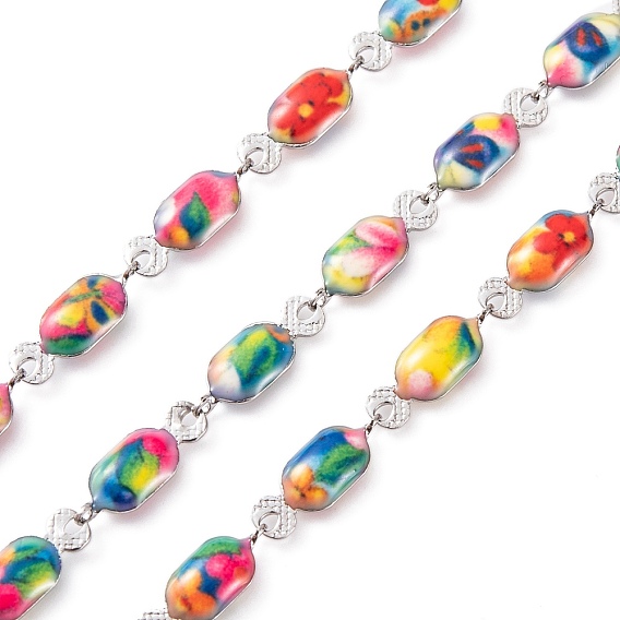 304 цепи из нержавеющей стали ссылка, печатные цепь для украшения, с разъемом прямоугольника, пайки, красочный, 12x4.5x2.5 мм