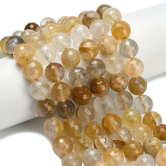 Бусины из натурального желтого гематоидного кварца класса А, граненые, круглые