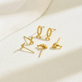 3 стильные пары 201 серьги-гвоздики из нержавеющей стали в форме рыбок, Х-образные серьги-гвоздики в форме дельфинов