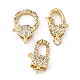 Brass Micro Pave Cubic Zirconia Lobster Claw Clasps, Real 18K Gold Plated