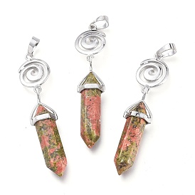 Gemstone Pointed Big Pendants, with Platinum Plated Brass Findings, Faceted, Bullet & Vortex
